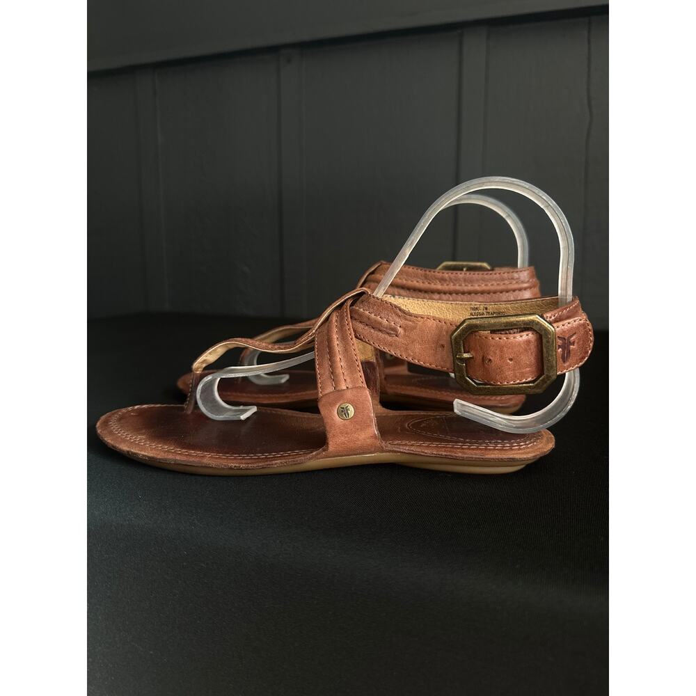 Frye Alessia Trapunto Brown Leather Buckled Thong Sandals Size 7 - Picture 7 of 11